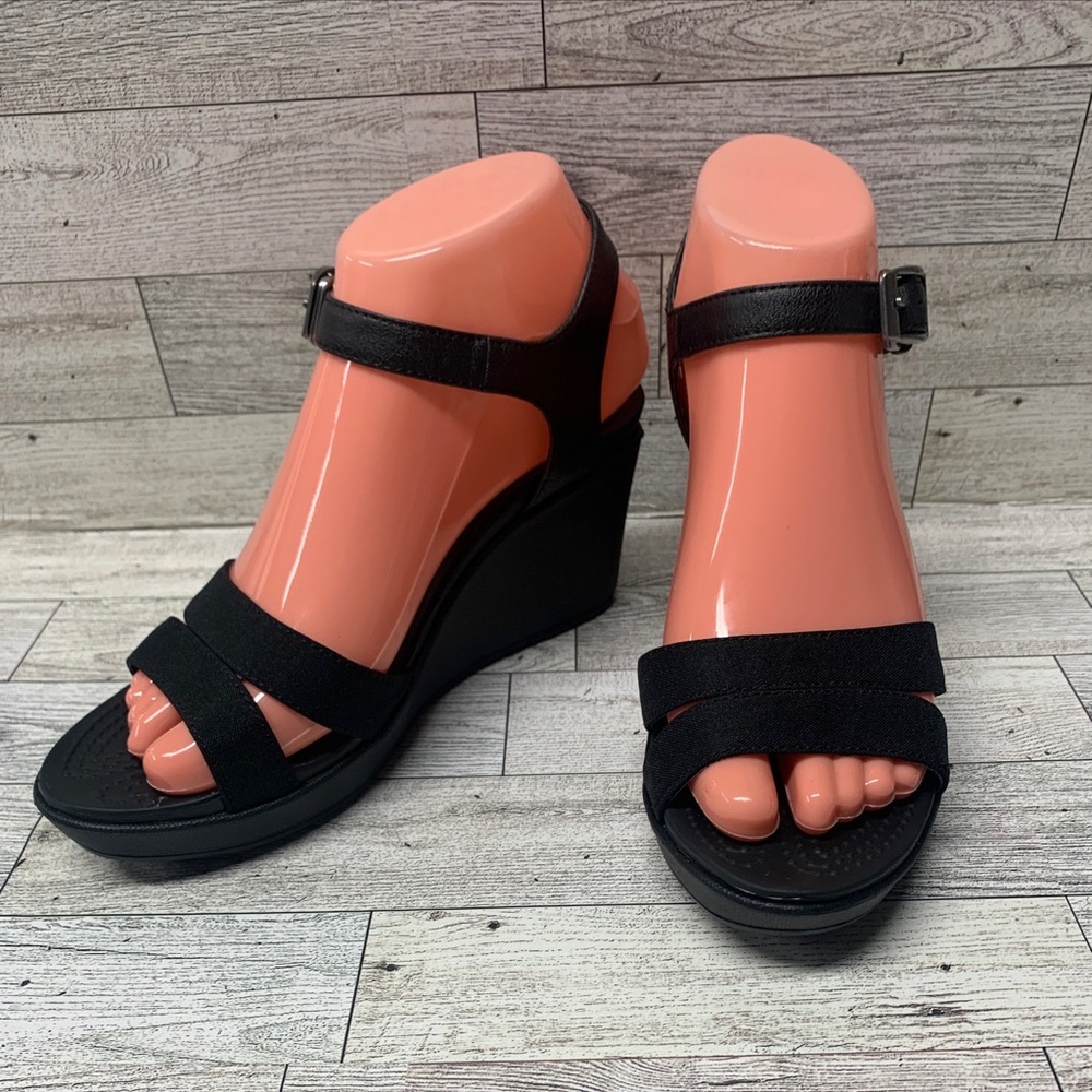 Crocs Women's Size 6 Leigh II Cross Strap Ankle Wedge Dual Comfort Sandals